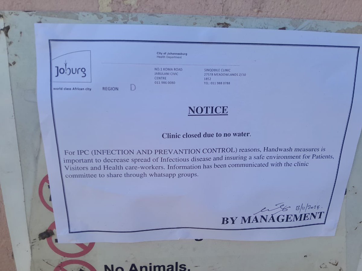 PhumiS3's tweet photo. @JHBWater @CityofJoburgZA @GautengHealth what is the plan for clinics during water restrictions? Sinqobile Clinic in Meadowlands zone 10 is turning back patients during to lack of water but allow people to fetch water from the Jojo Tank. Water tankers do come to provide water. https://t.co/BUg5i1lXhm
