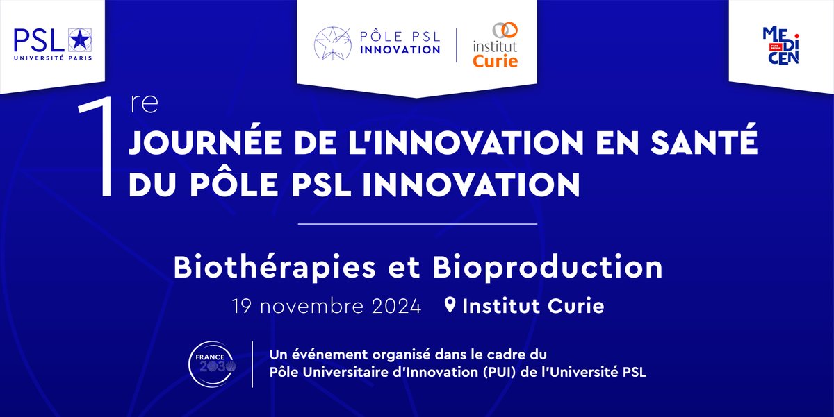 L’Institut Curie vous convie à la 1re Journée de l’Innovation en Santé du Pôle PSL Innovation, le 19 novembre, dédiée aux Biothérapies/Bioproduction !

L'occasion de découvrir l'offre R&amp;D de l'écosystème PSL et d'échanger avec les acteurs du secteur.

▶️ app.swapcard.com/event/journee-…