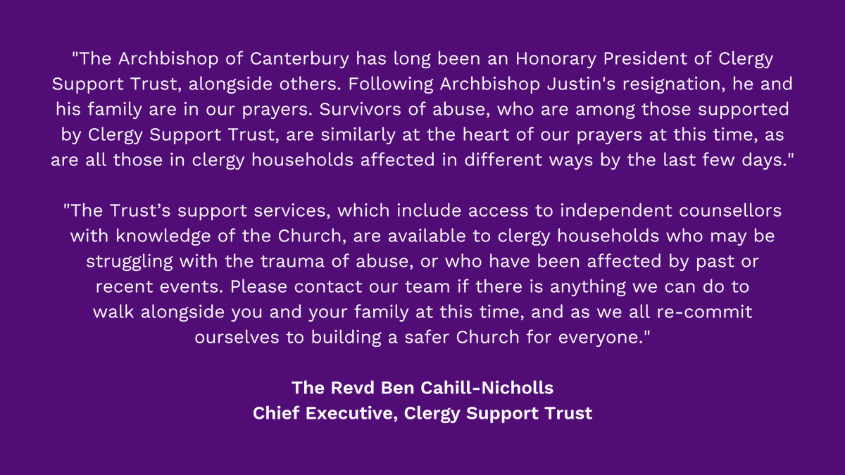 Our Chief Executive, The Revd <a href="/bcahillnicholls/">Ben Cahill-Nicholls</a> has responded to the announcement of the Archbishop of Canterbury's resignation.

Find out more:
clergysupport.org.uk/news