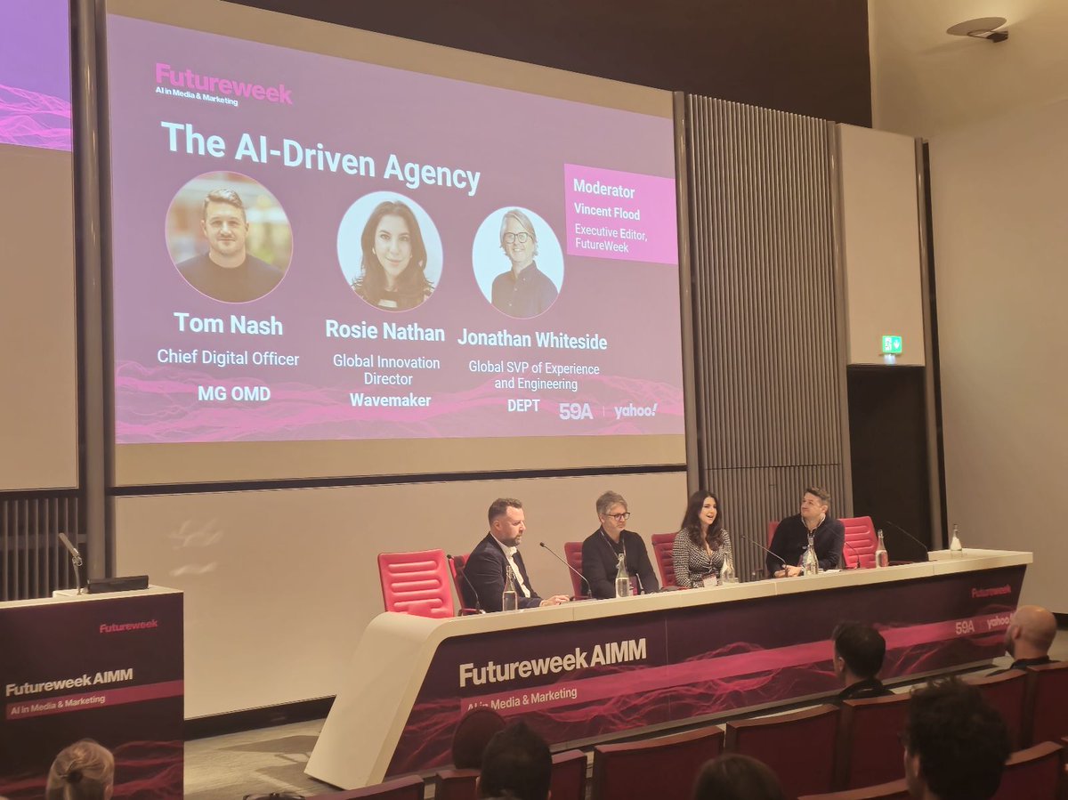 videoweek's tweet image. It was great to hear from Tom Nash, @MGOMD, Rosie Nathan, @WavemakerUK and Jonathan Whiteside, @DeptAgency about the AI-driven agency.

#FWAIMM24 #FutureWeekAIMM #Media #AI #Advertising