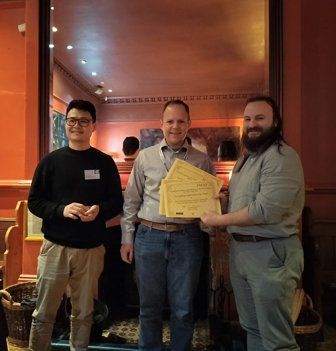 FMASWorkshop (@fmasworkshop) on Twitter photo The FMAS Best Paper award was announced at #FMAS2024 dinner. Congratulations to Serena Serbinowska, Preston Robinette, Gabor Karsai, and <a href="/taylorjohnson/">Taylor T Johnson</a> for "Formalizing Stateful Behavior Trees." For more details, attend the #FMAS2024 and #iFM2024 session today at 11:30 (GMT). The FMAS Best Paper award was announced at #FMAS2024 dinner. Congratulations to Serena Serbinowska, Preston Robinette, Gabor Karsai, and <a href="/taylorjohnson/">Taylor T Johnson</a> for "Formalizing Stateful Behavior Trees." For more details, attend the #FMAS2024 and #iFM2024 session today at 11:30 (GMT).