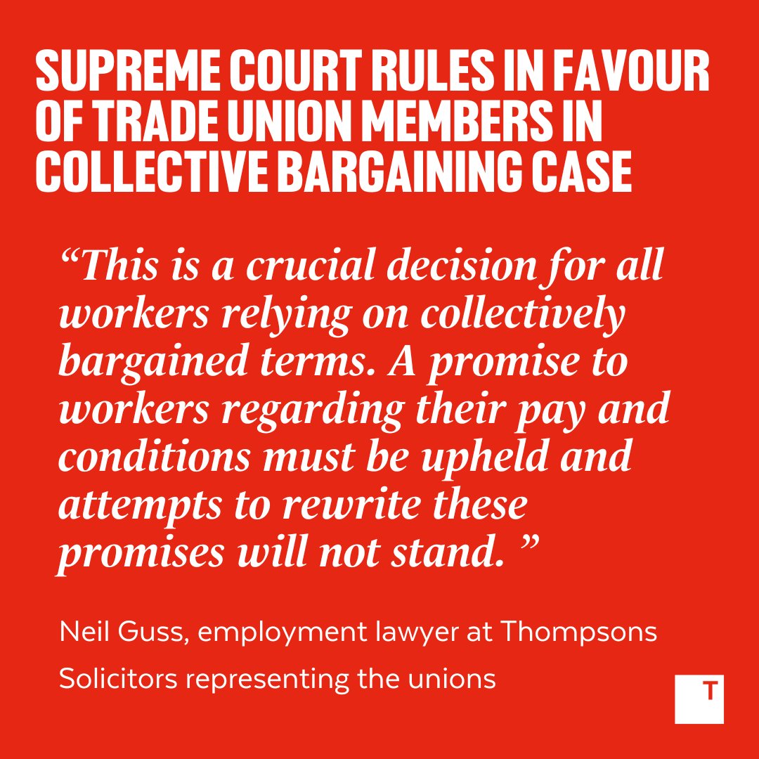 ThompsonsLaw's tweet image. The Supreme Court has ruled in favour of trade union members employed by the transport company Nexus on the Tyne and Wear Metro in a judgment that clarifies the legal standing of collective agreements and the rights of employees to enforce them. The judgment stems from a…
