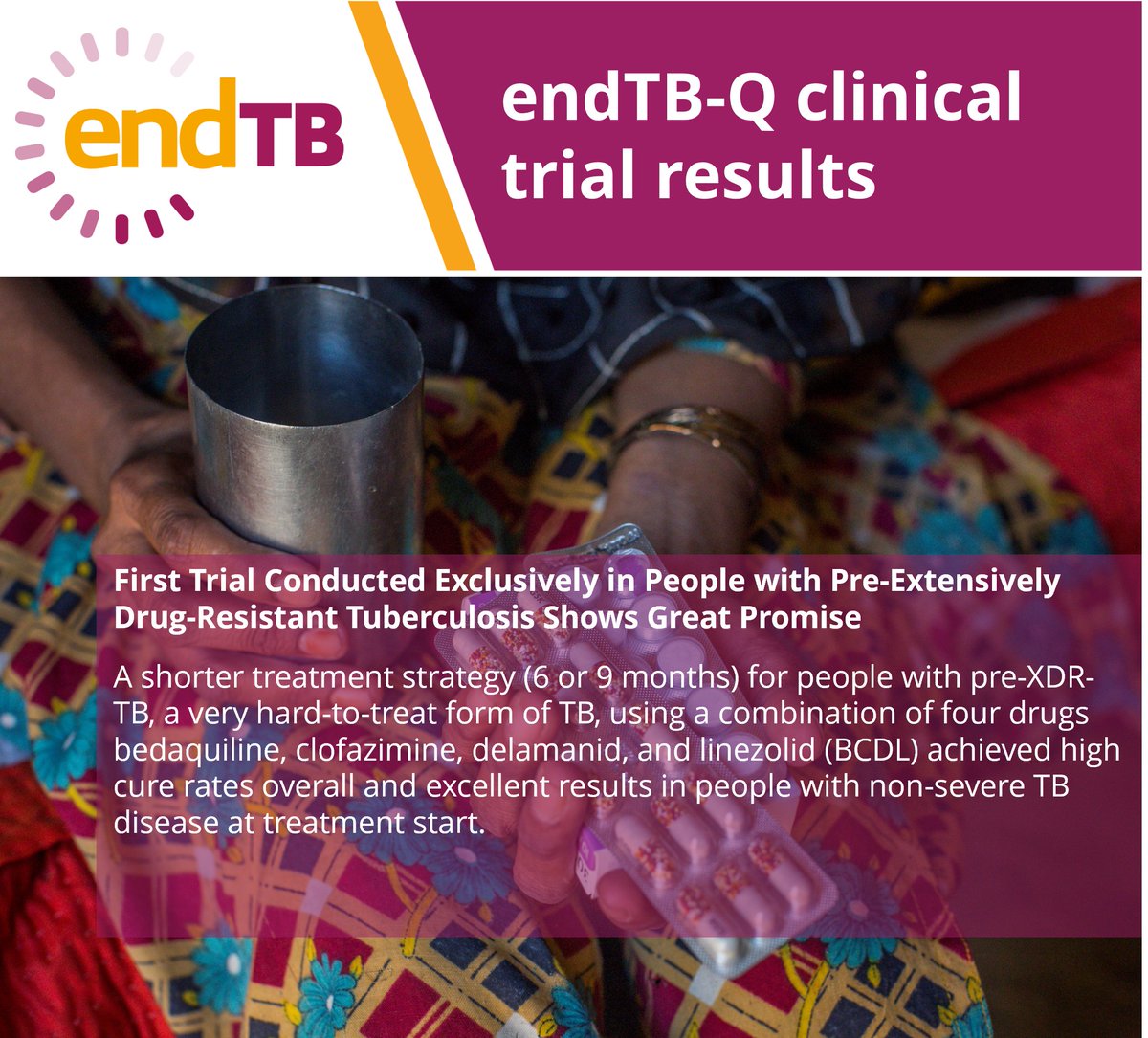 endTB (@endtb) on Twitter photo MAJOR NEWS: the endTB-Q clinical trial results are in! They were just presented at the #UnionConf, in Bali. Read the full press release here>>bit.ly/endTBQresults
<a href="/MSFsci/">MSF Science</a> <a href="/PIH/">Partners In Health</a> <a href="/IRDGlobal/">IRD Global</a> <a href="/UNITAID/">Unitaid</a> MAJOR NEWS: the endTB-Q clinical trial results are in! They were just presented at the #UnionConf, in Bali. Read the full press release here>>bit.ly/endTBQresults
<a href="/MSFsci/">MSF Science</a> <a href="/PIH/">Partners In Health</a> <a href="/IRDGlobal/">IRD Global</a> <a href="/UNITAID/">Unitaid</a>
