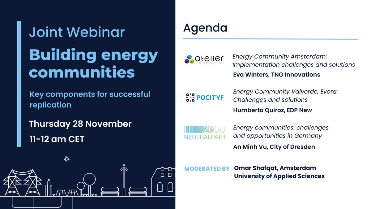 AtelierH2020 (@atelierh2020) on Twitter photo 🌟 Building Energy Communities 🌟
During the jointly organised webinar by the <a href="/AtelierH2020/">AtelierH2020</a> , <a href="/POCITYF/">POCITYF</a> & <a href="/NeutralPath/">Neutral Path</a> projects, we will dive deeper into the topic of energy communities 🔋 & how to overcome barriers 🚧& scale successful practices📈
👉 shorturl.at/iCa9D 🌟 Building Energy Communities 🌟
During the jointly organised webinar by the <a href="/AtelierH2020/">AtelierH2020</a> , <a href="/POCITYF/">POCITYF</a> & <a href="/NeutralPath/">Neutral Path</a> projects, we will dive deeper into the topic of energy communities 🔋 & how to overcome barriers 🚧& scale successful practices📈
👉 shorturl.at/iCa9D