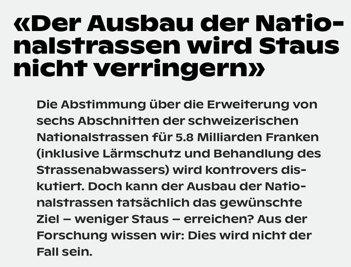 "Der Aus­bau der Na­tio­nal­stras­sen wird Staus nicht ver­rin­gern"

Die Stellungnahme von 17 Professorinnen und Professoren der Schweizer Hochschulen, Universitäten und Fachhochschulen im Bereich Mobilität und Verkehr

espazium.ch/de/aktuelles/a…