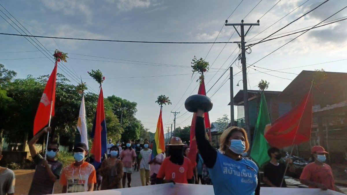 Led by Democracy Movement Strike Committee-Dawei , Student Union, LGBT Community &amp; residents from #LaungLone Twp, #Dawei , marched &amp; protested to demolish the #MilitaryDictatorship on Nov13.

#Airbusted 
#AirBus2AirStrikes  
#2024Nov13Coup           
#WhatsHappeningInMyanmar
