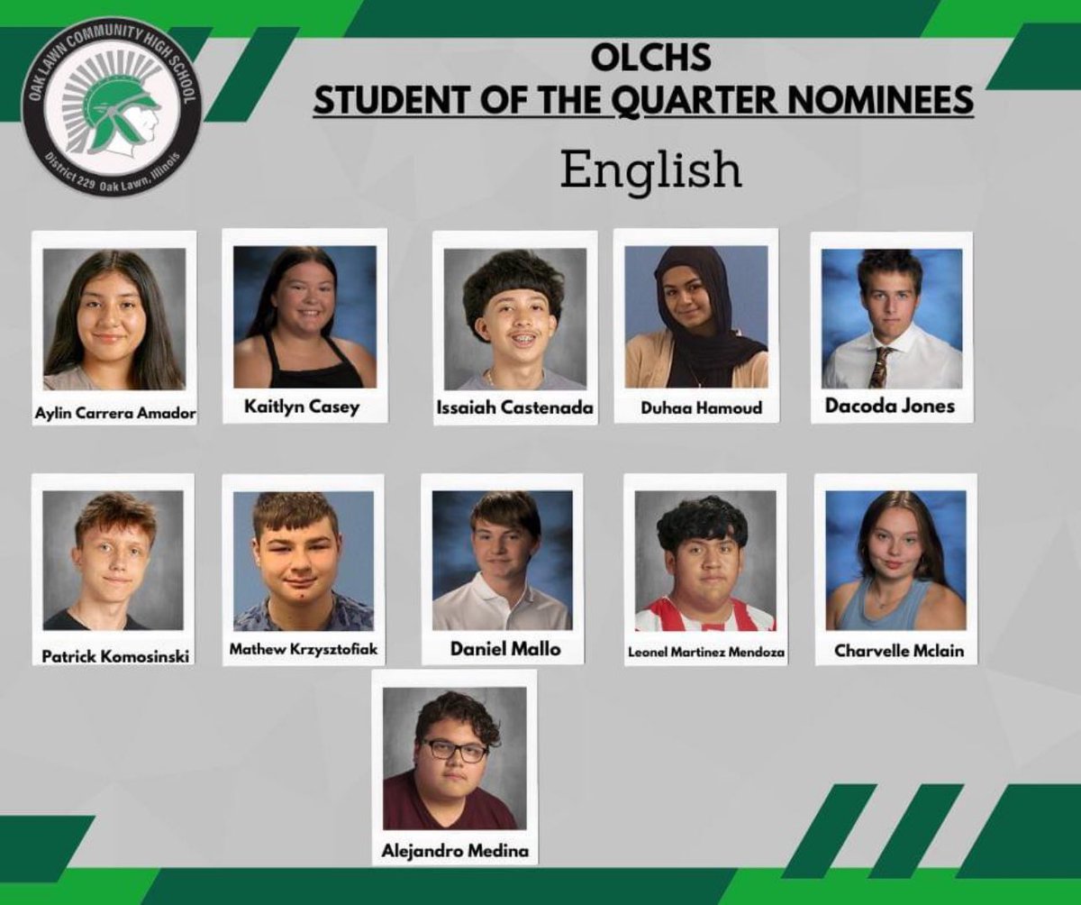 Congratulations to these Spartans for being nominated for Student of the Quarter - English! #olchspride