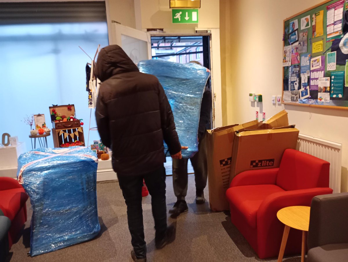 Beaconcounsel's tweet photo. A HUGE shout-out to @Plan-UK for our free desks, and to @WeAreAnyVan for delivering them for free! This means we can use our space more flexibly, and our team can create workspaces in the counselling rooms without perching laptops on their knees. Thank you! #MagicVanMoves https://t.co/Y2KclSbDax
