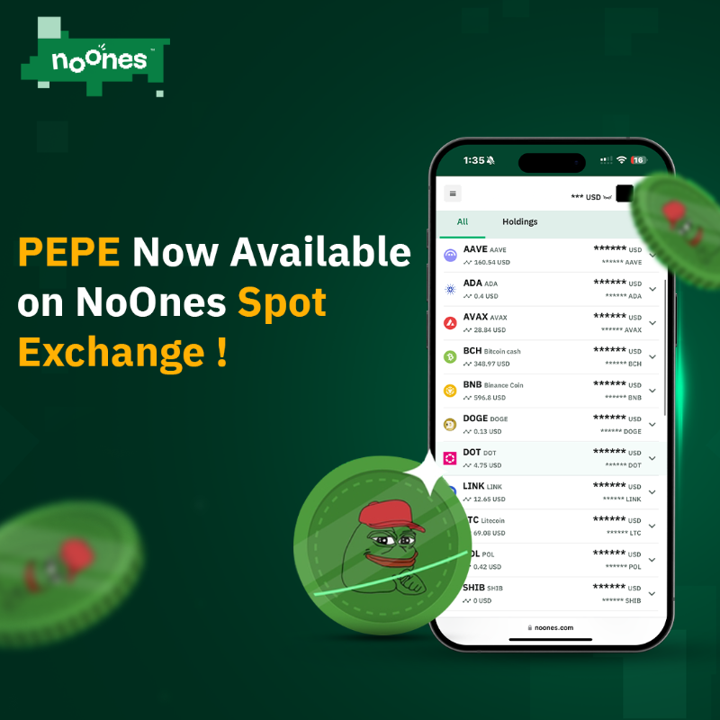noonesapp's tweet photo. 🐸 PEPE Now Available on NoOnes Crypto Exchange. Hop on the Rocket to the Moon Today! 🚀