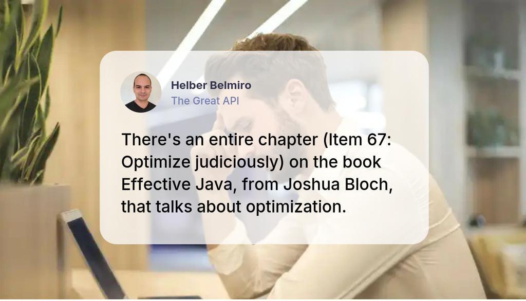 helber_belmiro's tweet image. Should You Worry About Performance When Using java.util.Optional?: lttr.ai/AYY55
#EffectiveJava #Java #100DaysOfCode