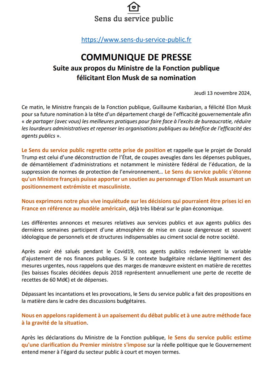 Après le post de <a href="/guillaumekasba/">Guillaume Kasbarian</a>, le @sens_public exprime son inquiétude, en appelle rapidement à un apaisement du débat public, à une autre méthode face  à la gravité de la situation, à une clarification de <a href="/MichelBarnier/">Michel Barnier</a> sur la réelle politique que le Gouvernement  entend mener