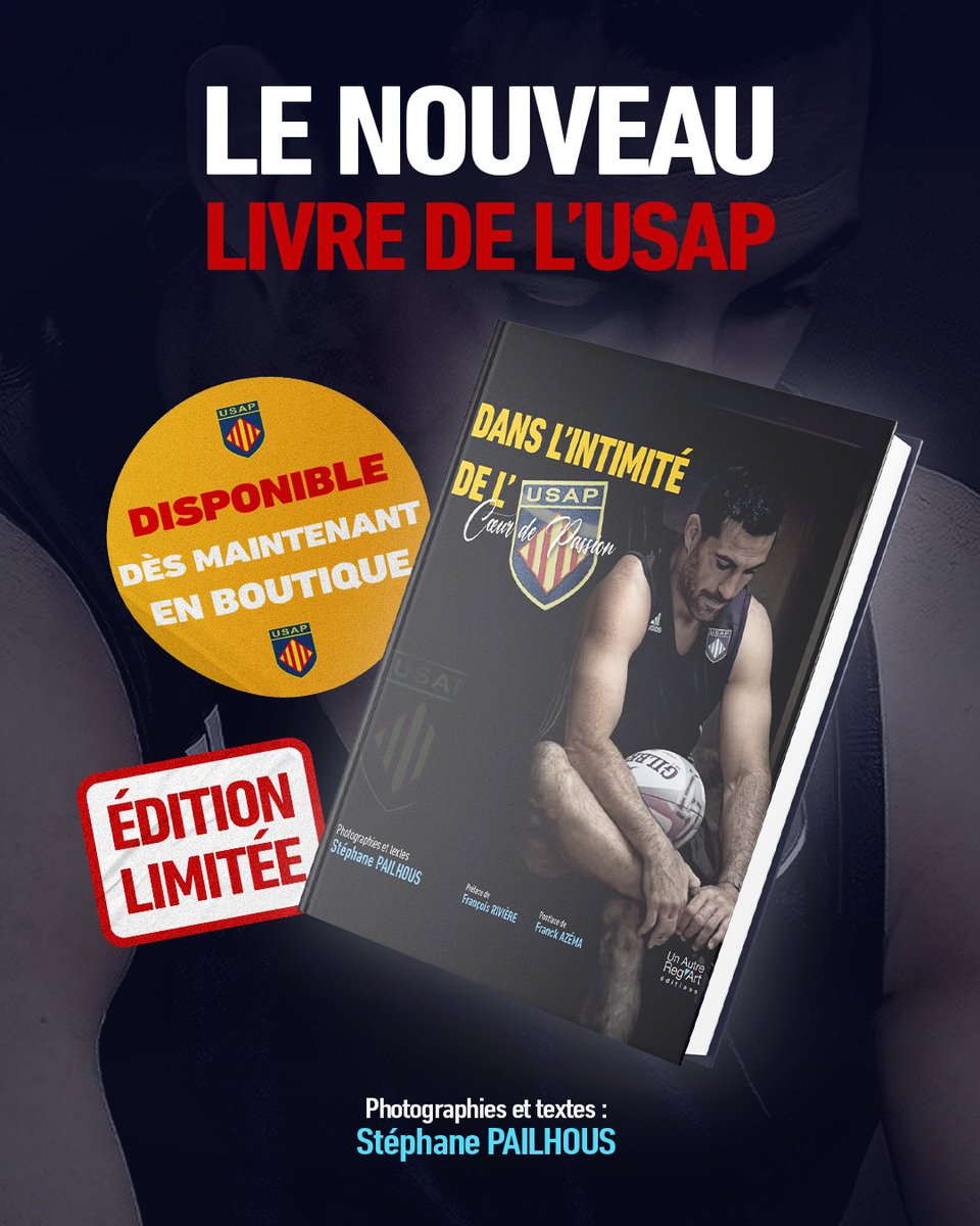L’USAP vous présente le nouveau livre de Stéphane Pailhous - 𝘿𝙖𝙣𝙨 𝙡’𝙞𝙣𝙩𝙞𝙢𝙞𝙩𝙚́ 𝙙𝙚 𝙡’𝙐𝙎𝘼𝙋 📖

Après 11 mois de prises de vues au plus près du groupe, ce livre événement intitulé « Dans l’intimité de l’USAP, Cœur de Passion » de 300 pages et près de 400 photos,