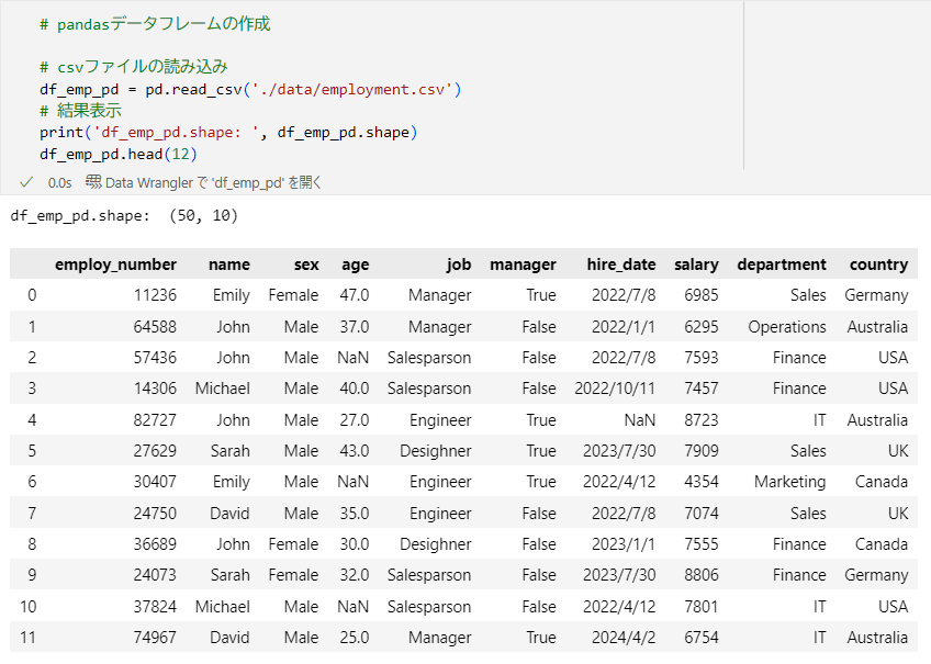 ArtHappyMuseum's tweet image. 書籍「Polarsとpandasで学ぶデータ処理アイデアレシピ」🐻‍❄️ 特訓３日目です！

書籍の employment.csv を見つけられません。。。
やむを得ず、ランダムになんちゃってデータフレームを作成しました😅

#のんびり統計 #Python #Polars