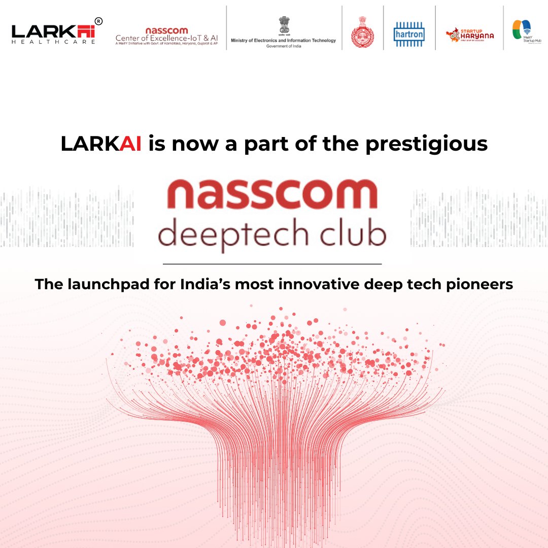 Larkai Healthcare is thrilled to join the prestigious NASSCOM Deep Tech Club. We're grateful to NASSCOM Startups for recognizing our potential and selecting us after a rigorous evaluation process.

#nasscom #nasscomdeeptech #nasscomstartups #nasscomdeeptechclub