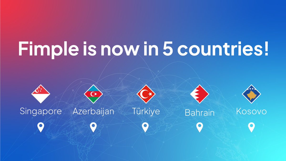 🌍 Fimple’s Global Journey Continues!

Proud to announce that Fimple has expanded its customer portfolio to 5 countries: Turkey, Singapore, Bahrain, Kosovo, and Azerbaijan! Starting locally, our growth story now spans internationally as we bring innovative solutions to financial
