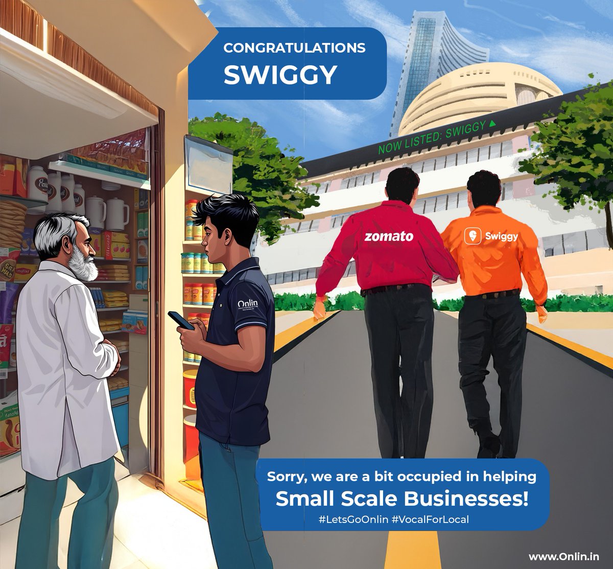 WeAreOnlin's tweet photo. @zomato @Swiggy Congratulation Swiggy !!
#VocalForLocal #DigitalIndia #Swiggy #Zomato #StockMarket #Listing #SwiggyIPO #Onlin #LetsGoOnlin #WeAreOnlin https://t.co/aZeDthf9AW