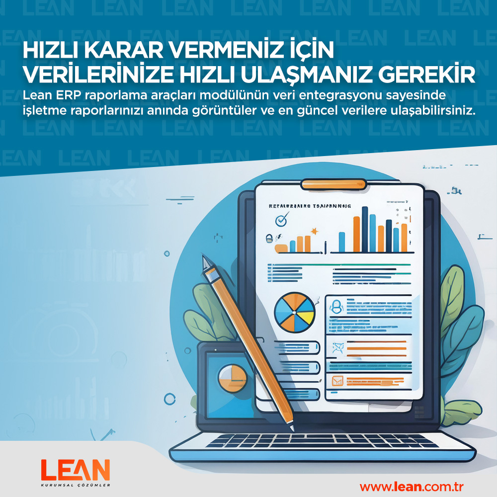 Lean ERP raporlama araçları modülünün veri entegrasyonu sayesinde işletme raporlarınızı anında görüntüler ve en güncel verilere ulaşabilirsiniz.

Hemen bizimle iletişime geçin.

Lean Kurumsal Çözümler
lean.com.tr
0216 706 7165
#leanbilisim #lean #leanyazılım