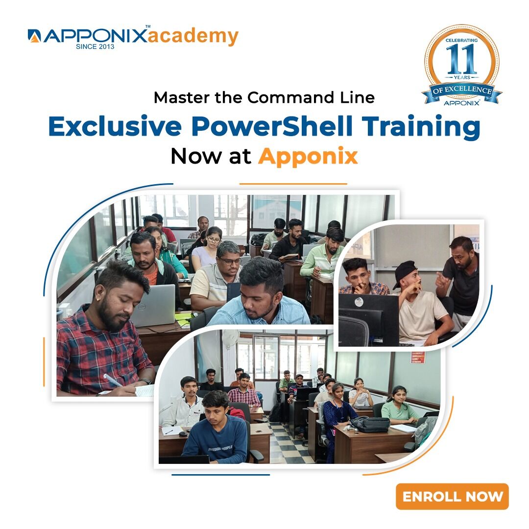 apponix's tweet image. 💻 Master the Command Line with PowerShell
Boost your IT skills with Exclusive PowerShell Training at Apponix Academy Learn how to automate tasks, manage systems, and enhance productivity through this powerful scripting language. 📈 #PowerShellTraining #ITSkills #ApponixAcademy