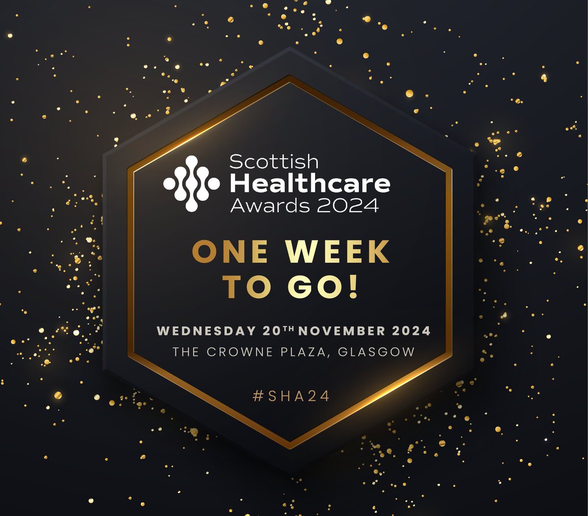 1 Week Countdown📣

Only 7 days left until we are celebrating the Scottish Healthcare Awards 2024! ✨ 

🏢 The Crowne Plaza, Glasgow
📅 20th November 2024
🥂 Drinks reception– 6:30pm
🏆 Ceremony– 7:30pm

We’re excited to celebrate and meet our incredible finalists and sponsors!