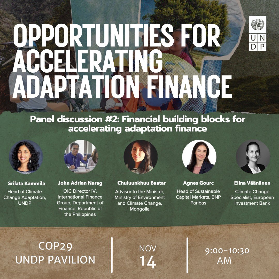 What does it take to accelerate adaptation finance? Join us tomorrow at #COP29 UNDP Pavilion as we unpack various building blocks and exchange experiences with countries and practitioners: adaptation-undp.org/event/undp-nat…
