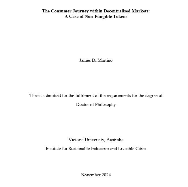 After 4 years of hard work I finaly finished my #PhD on The Consumer Journey within Decentralised Markets: A Case of Non-Fungible Tokens. The qualitative study featured 25 in depth interviews from consumers activly trading NFTs from around the world. From these responses themes