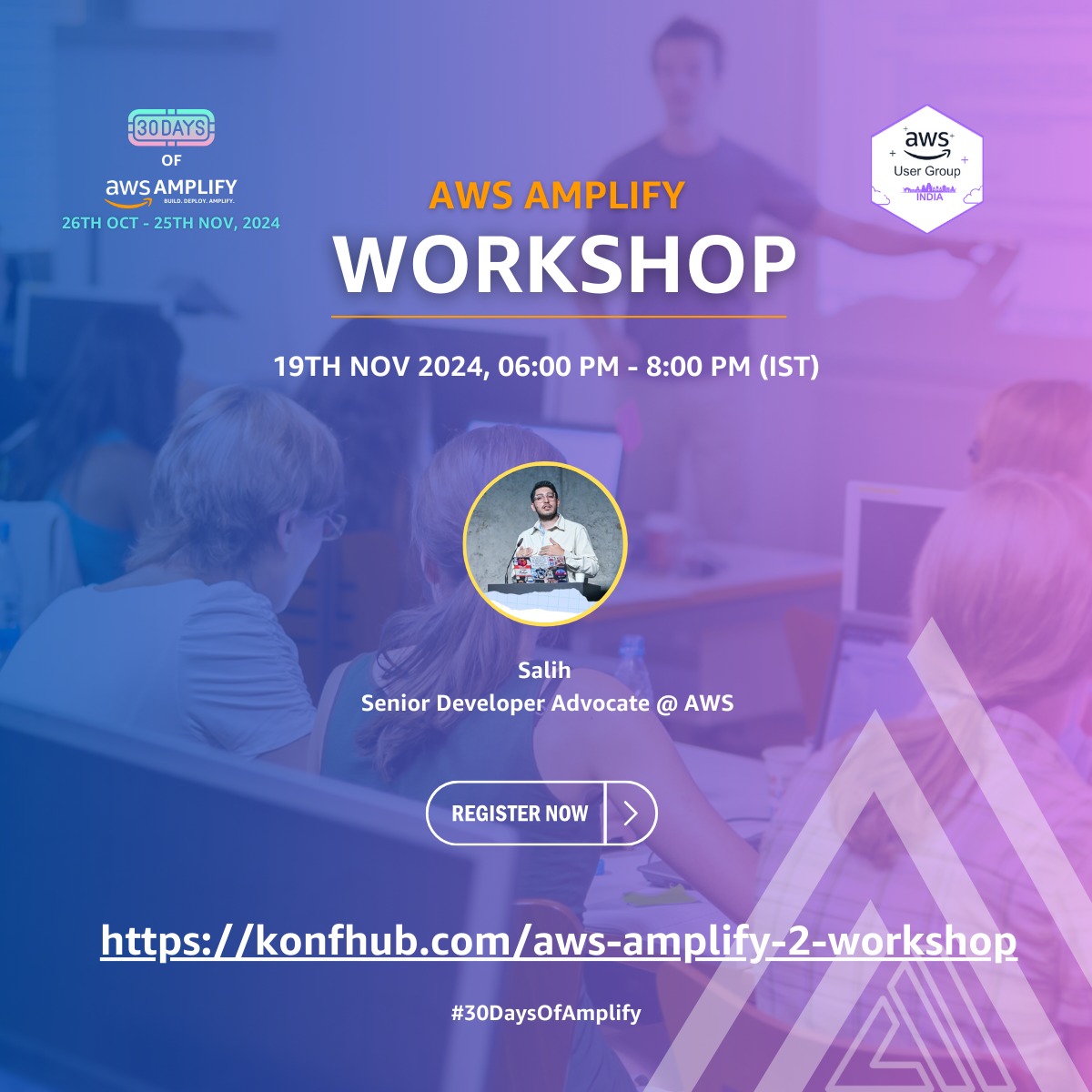 AWS User Group India (@awsugindia) on Twitter photo Join the "AWS Amplify Workshop" with <a href="/salihgueler/">Muhammed Salih Guler ๐ฅ๐</a>, Senior Developer Advocate <a href="/awscloud/">Amazon Web Services</a>, on 19th Nov 2024, 6-8 PM IST!๐
Donโt miss this chance to elevate your skills with AWS Amplify!
Register now ๐ konfhub.com/aws-amplify-2-โฆ
<a href="/AWSAmplify/">AWS Amplify</a> #CloudDevelopment #AWSCommunity Join the "AWS Amplify Workshop" with <a href="/salihgueler/">Muhammed Salih Guler ๐ฅ๐</a>, Senior Developer Advocate <a href="/awscloud/">Amazon Web Services</a>, on 19th Nov 2024, 6-8 PM IST!๐
Donโt miss this chance to elevate your skills with AWS Amplify!
Register now ๐ konfhub.com/aws-amplify-2-โฆ
<a href="/AWSAmplify/">AWS Amplify</a> #CloudDevelopment #AWSCommunity