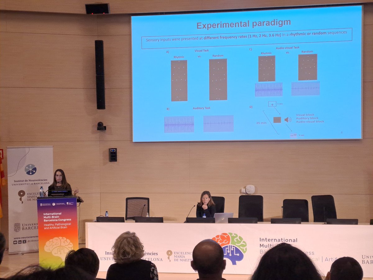 <a href="/MartaMatamala6/">Marta Matamala-Gomez</a> is now presenting her research on brain dynamics on synchronization of auditory and visual information in walking movements at #MultiBrain <a href="/UBneuroscience/">Institut de Neurociències de la UB</a>