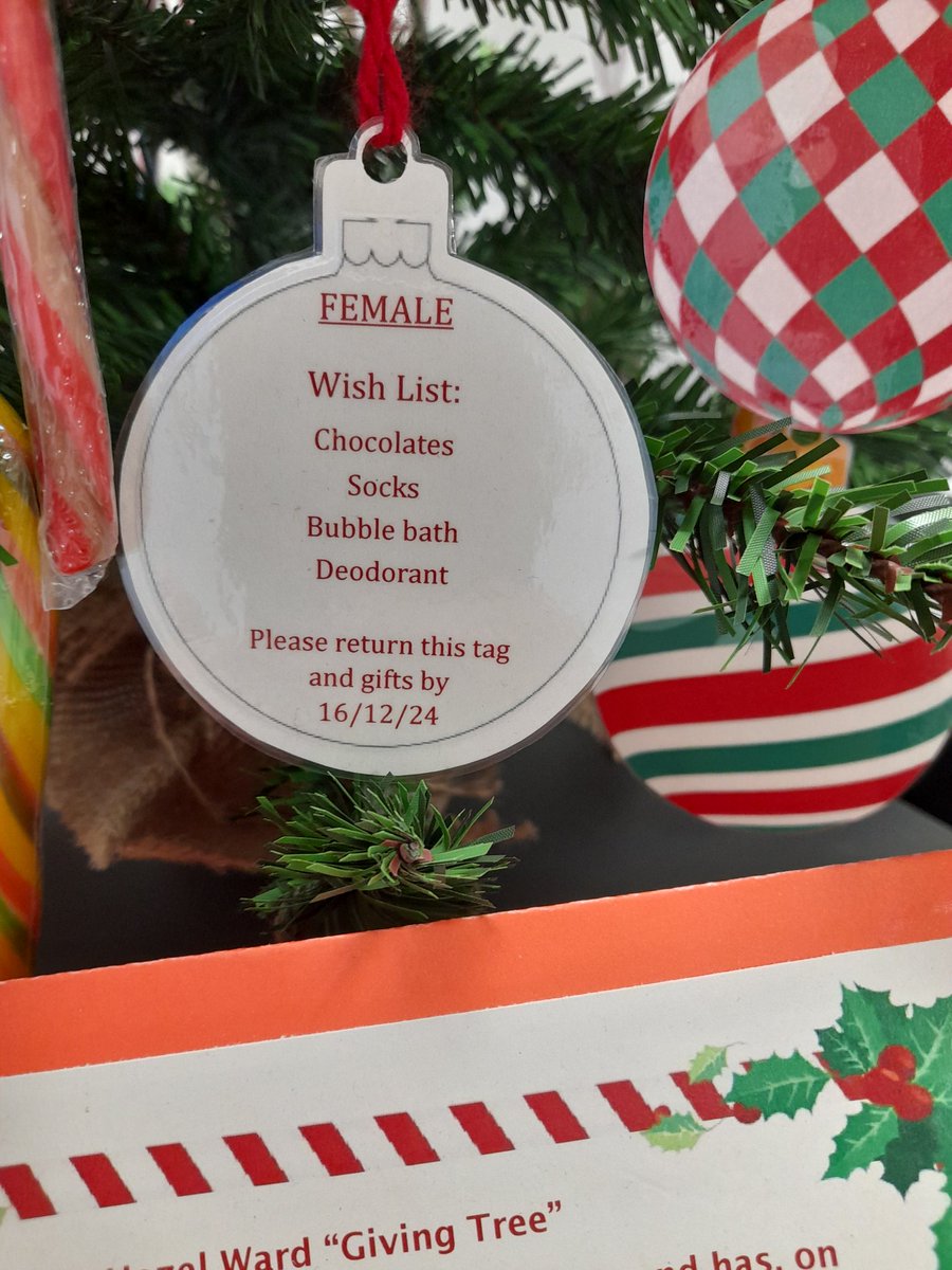 Hazel_Ward1's tweet photo. Today is world kindness day. In light of this Hazel ward are launching our very own 'giving tree' to ensure that our patients that will be with us at Christmas will receive a gift. If you are able to make a donation this would be gratefully received by the Hazel Ward team. https://t.co/cXHqXS3E9X