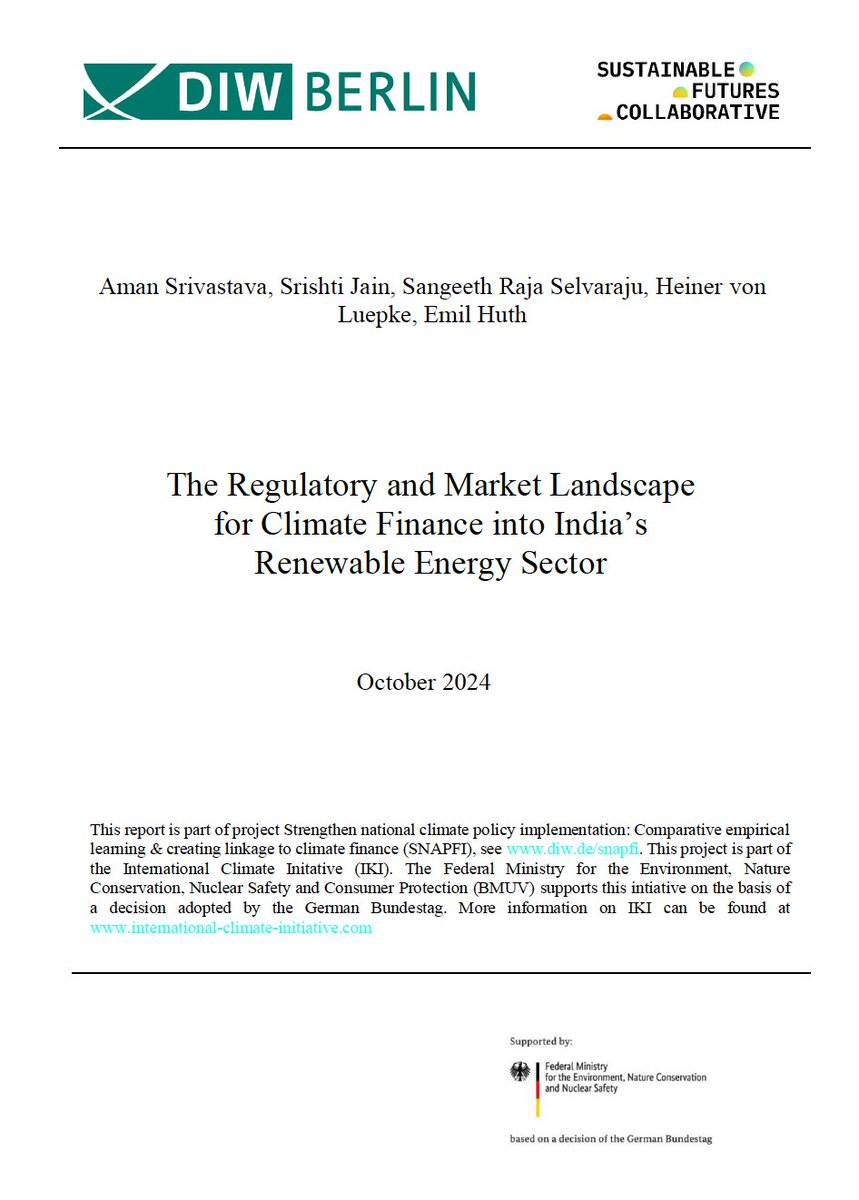 Sustainable Futures Collaborative (@sfc_india) on Twitter photo NEW: Joint report by <a href="/DIW_Berlin/">DIW Berlin</a> & SFC highlights key challenges to clean energy finance in India, focusing on regulation, institutional mandates, coordination, and market development. Key takeaways:
- Regulatory hurdles are minor for large-scale renewables, with established NEW: Joint report by <a href="/DIW_Berlin/">DIW Berlin</a> & SFC highlights key challenges to clean energy finance in India, focusing on regulation, institutional mandates, coordination, and market development. Key takeaways:
- Regulatory hurdles are minor for large-scale renewables, with established