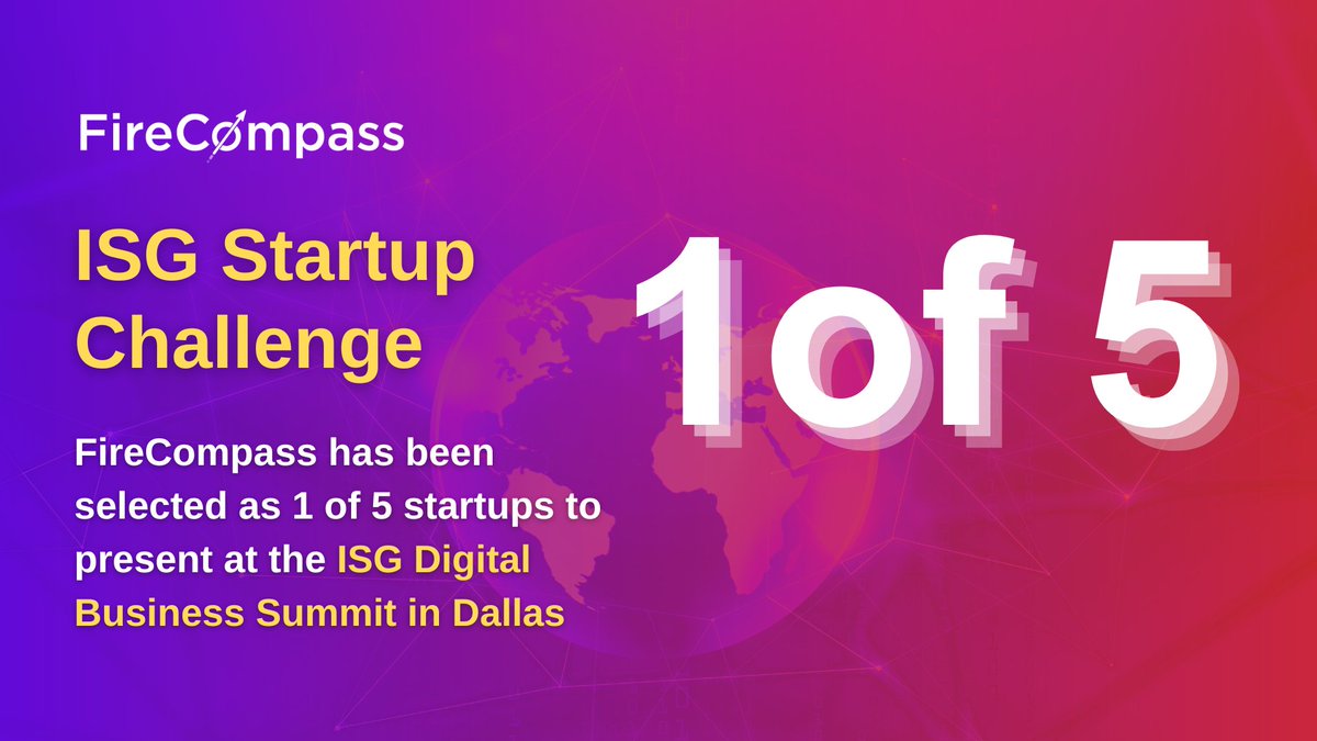 FireCompass's tweet photo. FireCompass will be 1 of 5 startups to present at the 12th annual @ISG_News Digital Business Summit Startup Challenge.

@EL_Firecompass, our VP of Sales, will be on the stage in Dallas today at 4.15 pm CST to compete for the top spot.

#ISGEvents #digitalbusiness https://t.co/yEgPn5V3gB