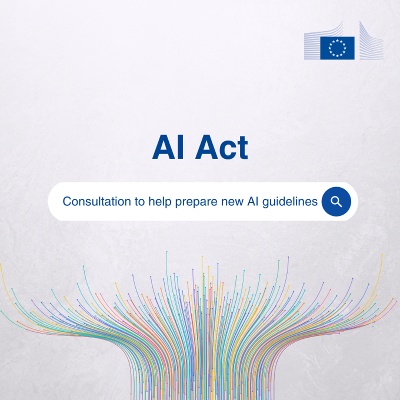 EU_Commission's tweet photo. AI in Europe: safe, trustworthy, and human-centric.

We are inviting feedback to prepare new guidelines that will help define AI systems and practices that break the 🇪🇺 AI Act – the world's first comprehensive rules on artificial intelligence. 

#EUHaveYourSay here ↓