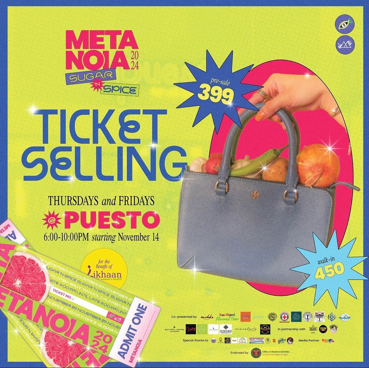Tickets to the hottest 🥵 party in town are NOW available at Puesto every Thursday and Friday, starting on November 14, at 6-10 PM 🗓️ 🍒

You can also get your tickets online: bit.ly/Metanoia2024
 
#Metanoia2024
#SugarNSpice
#TheUPLBJocks
#SmirnoffMule
#SmirnoffMuleDeserve