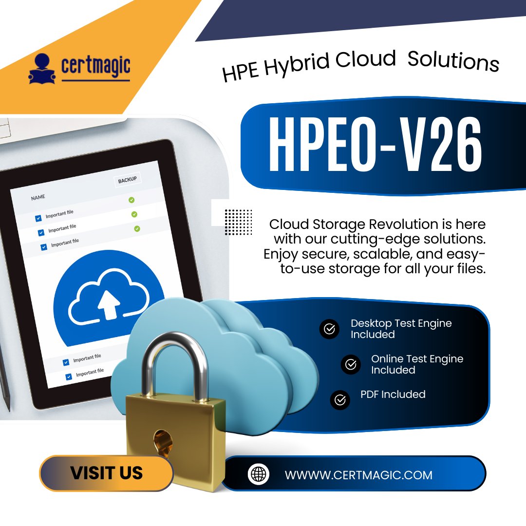 certmagictalks's tweet image. &quot;Master HPE Hybrid Cloud Solutions with the HPE0-V26 Delta Exam! 🌐🚀 Validate your skills, elevate your career, and become an HPE hybrid cloud expert. 
CertMagic.com
.
#HPECertification #hybridcloud #cloudsolutions #ITCertification #CareerGrowth  #FutureOfIT #hpe0v26&quot;