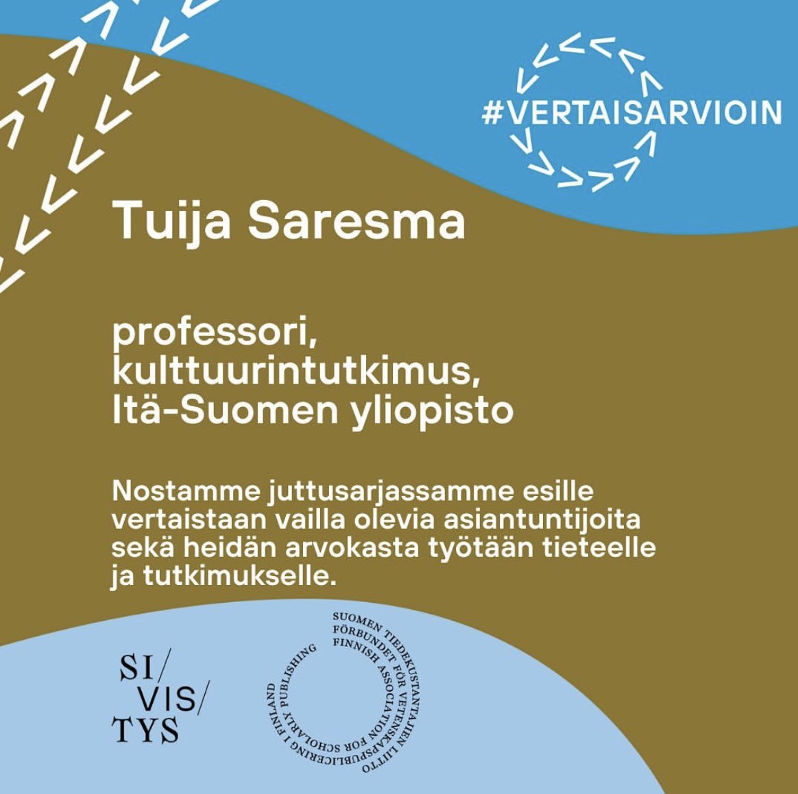 Vertaisarviointi on tärkeä osa tutkimuksen laadun varmistamista ja tutkijan työtä. Ilman meitä arvioijia tiedekustantamot olisivat pulassa. Minä #vertaisarvioin koska haluan edistää tiedettä, sivistystä ja tutkitun tiedon julkaisemista.