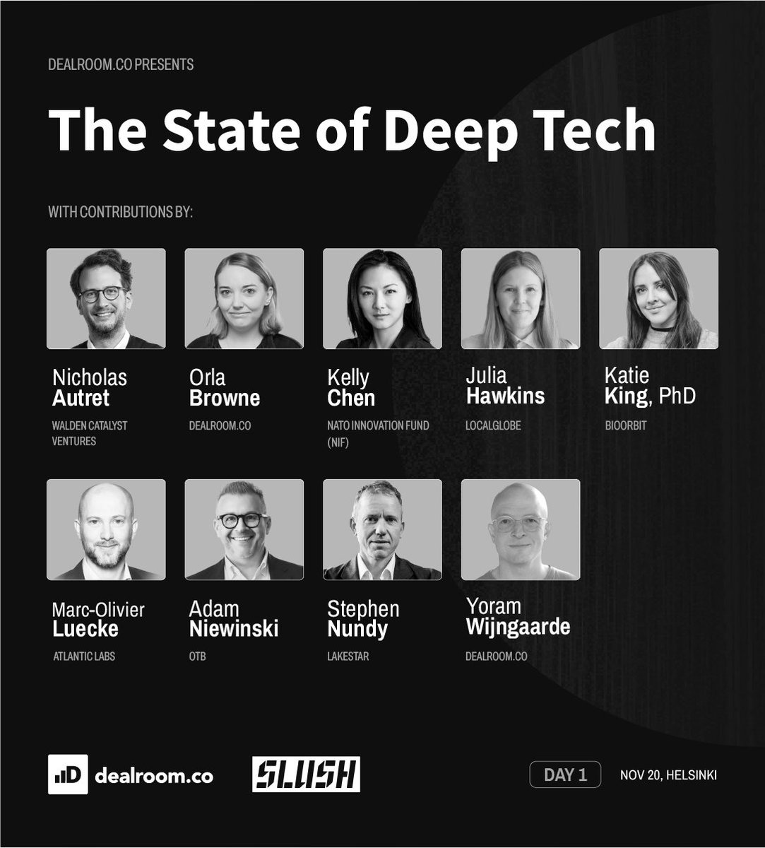Join us next week at <a href="/SlushHQ/">Slush</a> for the State of Deep Tech, fourth edition.

With <a href="/walden_catalyst/">Walden Catalyst</a> <a href="/StephenNundy/">Stephen Nundy</a> <a href="/lakestarvc/">Lakestar</a> <a href="/kaychen22/">Kelly Chen</a> <a href="/svennj/">Julia Hawkins</a> <a href="/localglobevc/">LocalGlobe</a> <a href="/latitudevc/">Latitudevc</a> <a href="/otb_ventures/">OTB Ventures</a> <a href="/Adniewinski/">Adam Niewinski</a> <a href="/KKing_5/">Dr. Katie King</a> 🔥

Day 1, 2pm 🇫🇮🚀

docs.google.com/forms/d/10Kn5h…