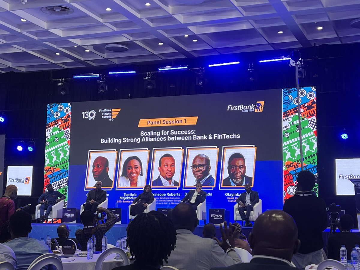 infonaija's tweet photo. Panel Session 1 at the FirstBank Fintech Summit: Industry experts discuss 'Scaling for Success: Building Strong Alliances between Banks & FinTechs'.
#FirstBankFintechSummit #Fintech #Innovation https://t.co/b8TBRTQezs