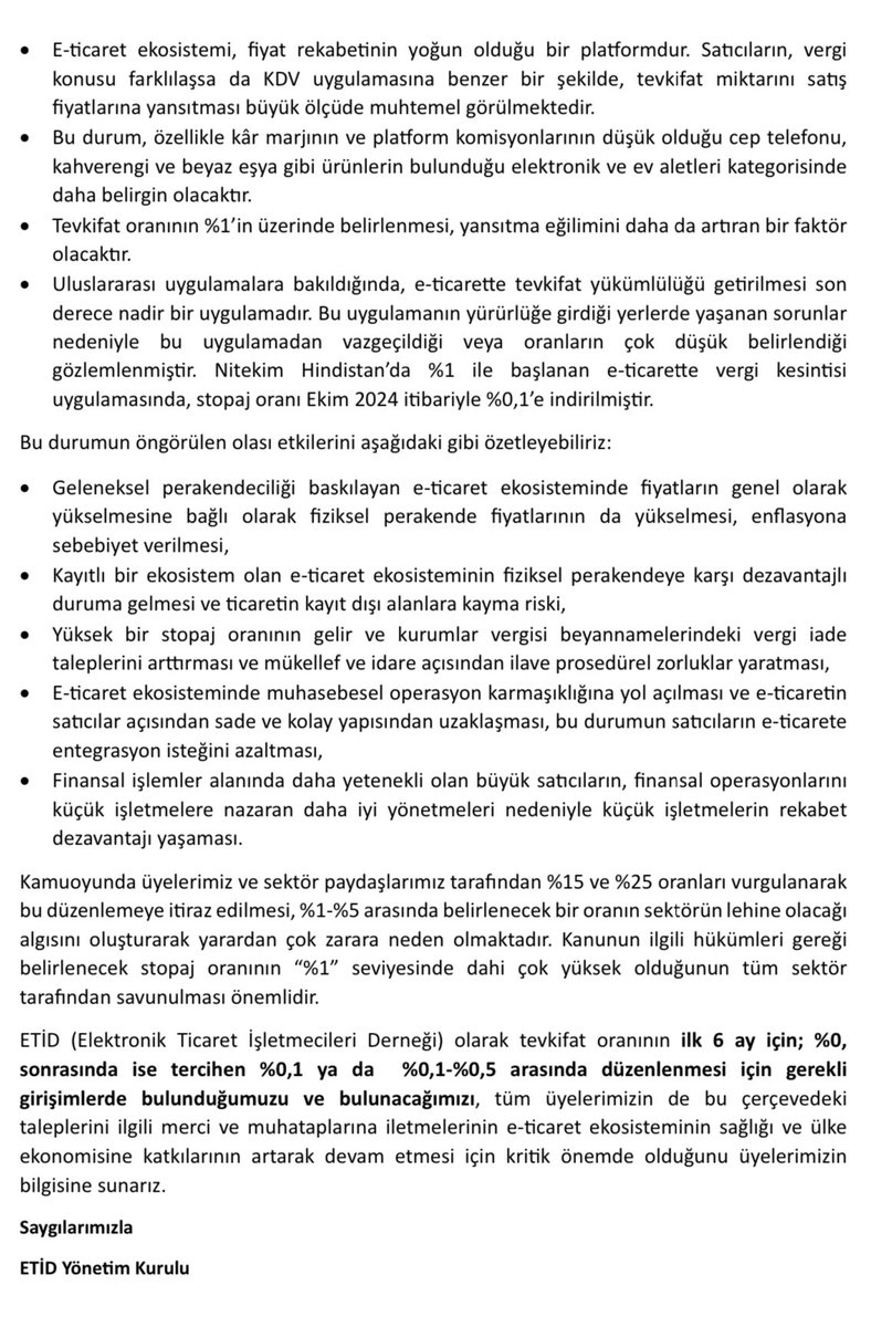 Türkiye’nin en büyük pazaryeri platformları Amazon, Hepsiburada, n11, Trendyol’un da aralarında olduğu Etid, E-Ticaret Stopaj uygulaması için bir duyuru yayımladı.