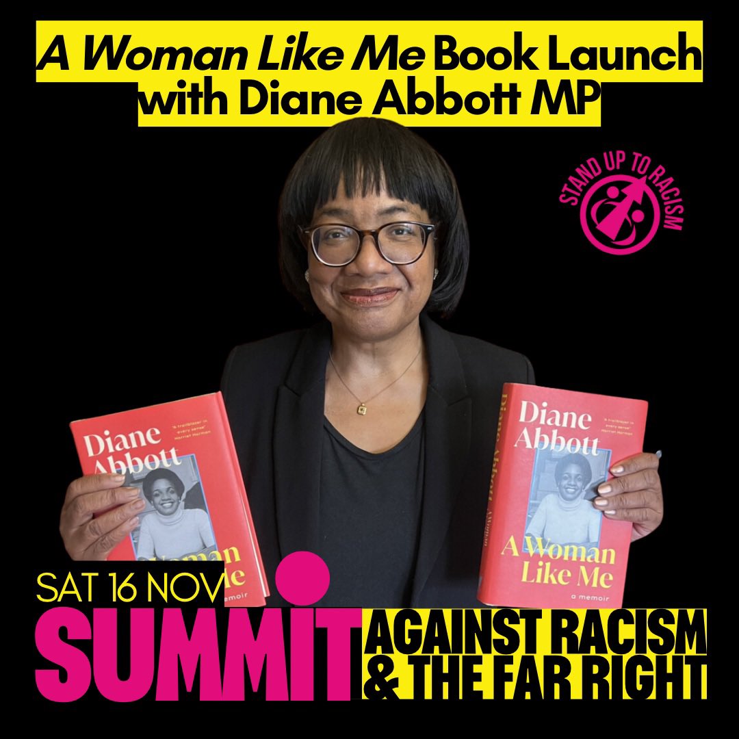 Stand Up To Racism (@antiracismday) on Twitter photo 🔥This Saturday join <a href="/HackneyAbbott/">Diane Abbott</a> launching her new book at the Summit against racism & the far right!
Sat 16 Nov 12-5.30pm 📍TUC Congress Centre, London
🚨Don’t miss out! Book now bit.ly/sutrsummit 🔥This Saturday join <a href="/HackneyAbbott/">Diane Abbott</a> launching her new book at the Summit against racism & the far right!
Sat 16 Nov 12-5.30pm 📍TUC Congress Centre, London
🚨Don’t miss out! Book now bit.ly/sutrsummit