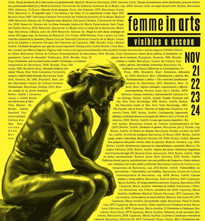Torna 'Femme in Arts', el festival que porta els debats feministes a escena. Del 21 al 24 de novembre a Lo Pati. Debats, teatre, música... amb la mirada posada en les aportacions assagístiques d'autores que ofereixen una anàlisi diversa de la societat.
+ lopati.cat