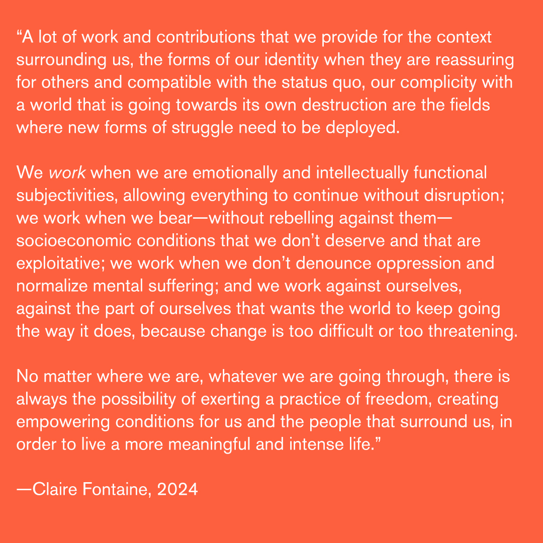 🆕Claire Fontaine imparte el taller-encuentro "Huelga humana como una práctica de libertad" en Hangar.

📅28/11
🕢De 17 a 19 h
📍Hangar
📝Gratuito con inscripción previa

ℹ️hangar.org/es/agenda-hang…