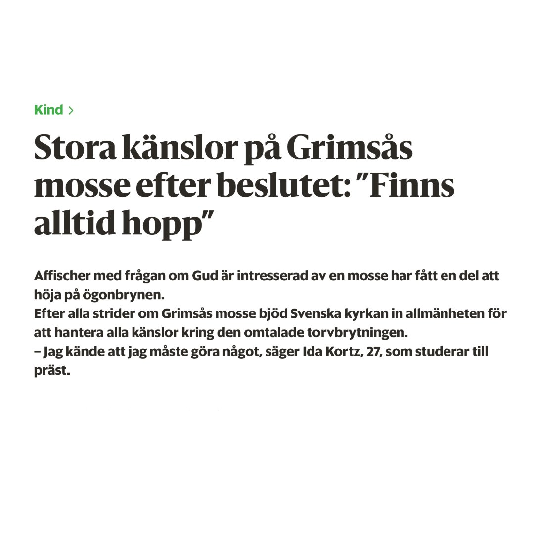 ÄR GUD INTRESSERAD AV EN MOSSE?

I söndags bjöd Svenska kyrkan in till en gudstjänst på Grimsås mosse där människor fick möjlighet att sörja regeringsbeslutet om att Neova får bryta torv på mossen.

Stötta kampen mot Neova, bli månadsgivare idag! tinyurl.com/mu7r6yc8