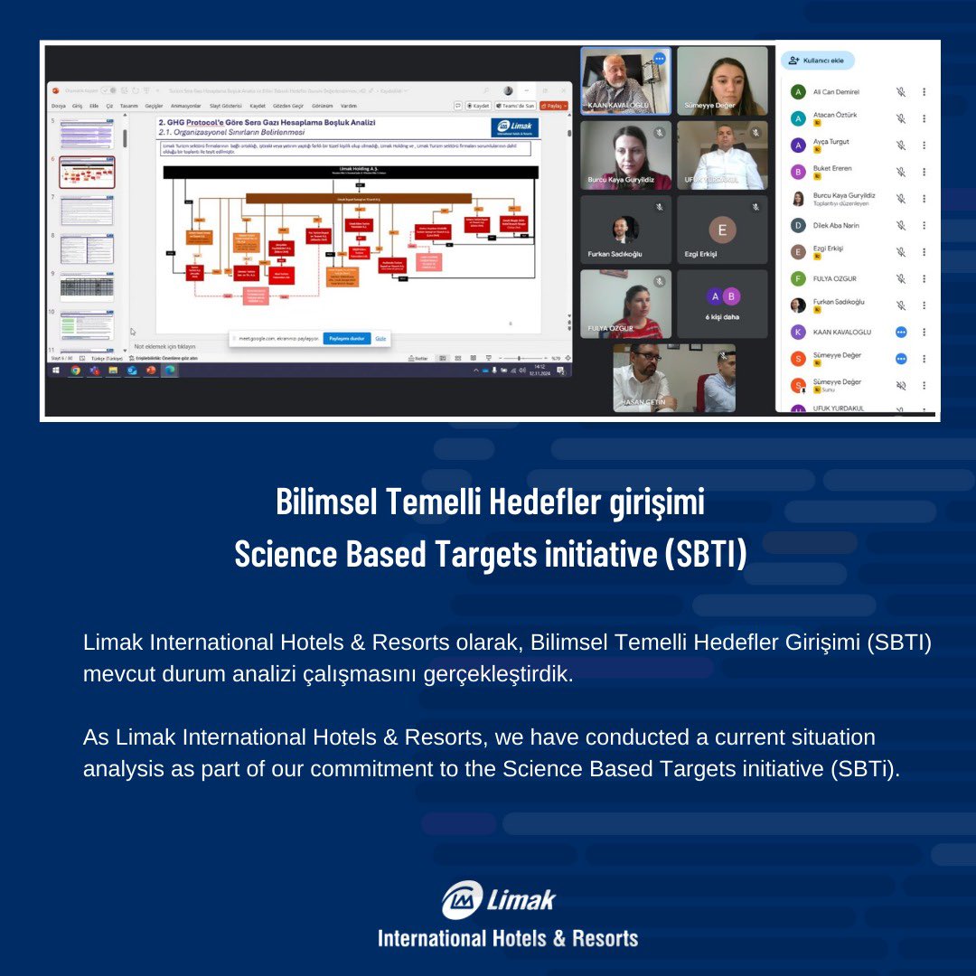 Limak International Hotels &amp; Resorts olarak, Bilimsel Temelli Hedefler Girişimi (SBTI) mevcut durum analizi çalışmasını gerçekleştirdik.