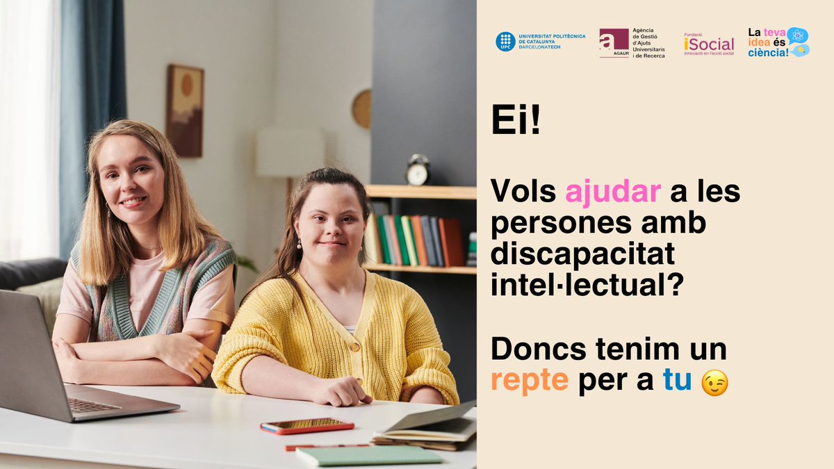 Biblioteques UPC (@bibliotecnica) on Twitter photo 𝐋𝐚 𝐭𝐞𝐯𝐚 𝐢𝐝𝐞𝐚 𝐞́𝐬 𝐜𝐢𝐞̀𝐧𝐜𝐢𝐚! és un concurs impulsat per <a href="/la_UPC/">Universitat Politècnica de Catalunya (UPC)</a>, en col·laboració amb <a href="/Fund_iSocial/">Fundació iSocial</a> i #AGAUR. L'objectiu és crear espais de diàleg amb usuaris i personal tècnic de serveis socials.
cienciaciutadana.upc.edu/ca/la-teva-ide…
👇 🧵 𝐋𝐚 𝐭𝐞𝐯𝐚 𝐢𝐝𝐞𝐚 𝐞́𝐬 𝐜𝐢𝐞̀𝐧𝐜𝐢𝐚! és un concurs impulsat per <a href="/la_UPC/">Universitat Politècnica de Catalunya (UPC)</a>, en col·laboració amb <a href="/Fund_iSocial/">Fundació iSocial</a> i #AGAUR. L'objectiu és crear espais de diàleg amb usuaris i personal tècnic de serveis socials.
cienciaciutadana.upc.edu/ca/la-teva-ide…
👇 🧵