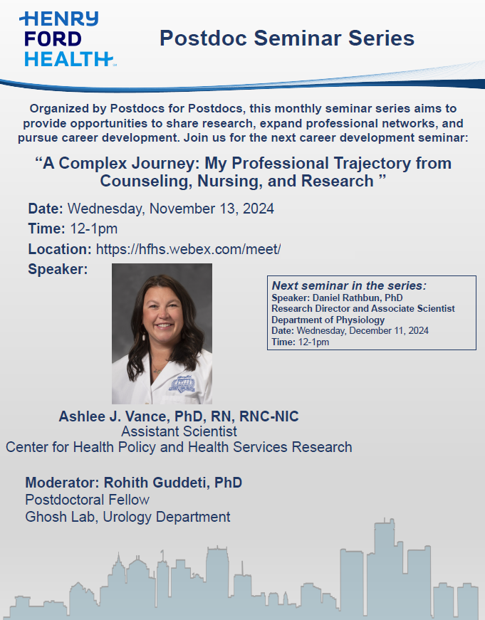 Bone and Joint Center (@hfhs_bjc) on Twitter photo Happening NOW! The HFH Postdoc Seminar Series chaired by <a href="/Amandality/">Dr. Amanda Ali</a> continues with a career development presentation from Dr. Ashlee Vance on her career path to research. Moderated by Postdoc Dr. Rohith Guddeti from the Ghosh Lab. Details in the flyer, DM for details. Happening NOW! The HFH Postdoc Seminar Series chaired by <a href="/Amandality/">Dr. Amanda Ali</a> continues with a career development presentation from Dr. Ashlee Vance on her career path to research. Moderated by Postdoc Dr. Rohith Guddeti from the Ghosh Lab. Details in the flyer, DM for details.