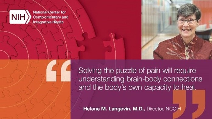 NCCIH_Director's tweet photo. My recent article in @PAINthejournal highlights critical research gaps that need to be filled to advance our understanding and management of pain. Find out more in this #DirectorsMessage. https://t.co/dryRW2qBUJ https://t.co/Rl0D4IeeKR