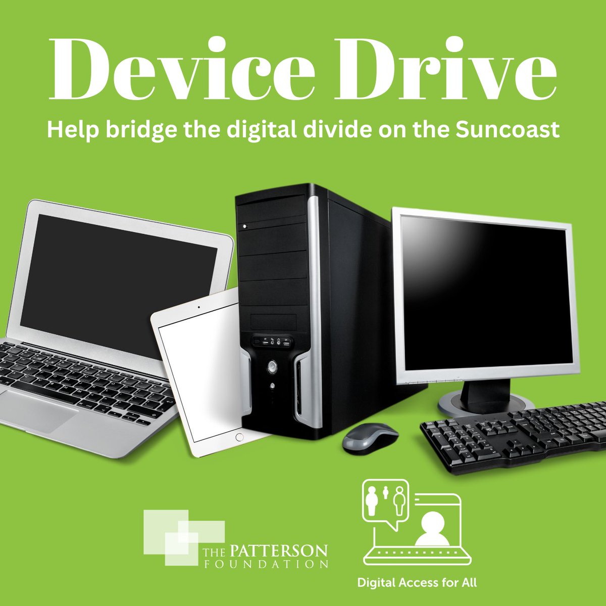 Through Nov 30, <a href="/ThePattersonFdn/">The Patterson Foundation</a>'s #DeviceDrive is ON! As of Nov 7, they've received 51 donations: 5 printers, 4 smartphones, 9 laptops, 6 monitors, &amp; 10 computers. Why donate 🤔
➡️thepattersonfoundation.org/images/Device-…
#DonateDevices #DigitalAccessForAll #TechForGood