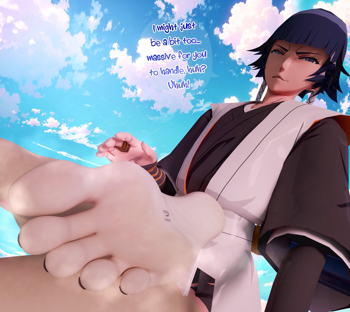 Despite being quite a big sized girl, Yoruichi found an even bigger foe to  challenge her! Com'd by @HeavyDino, image size:1200x1070