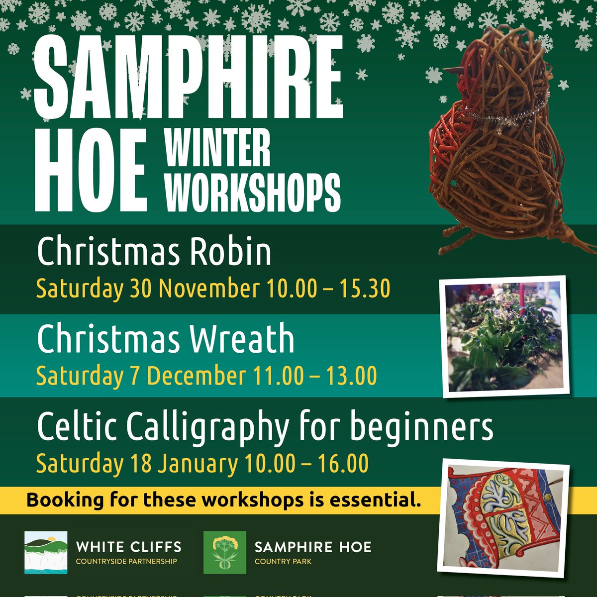 Three great winter workshops at Samphire Hoe, visit White Cliffs Countryside Partnership website to book your places.
