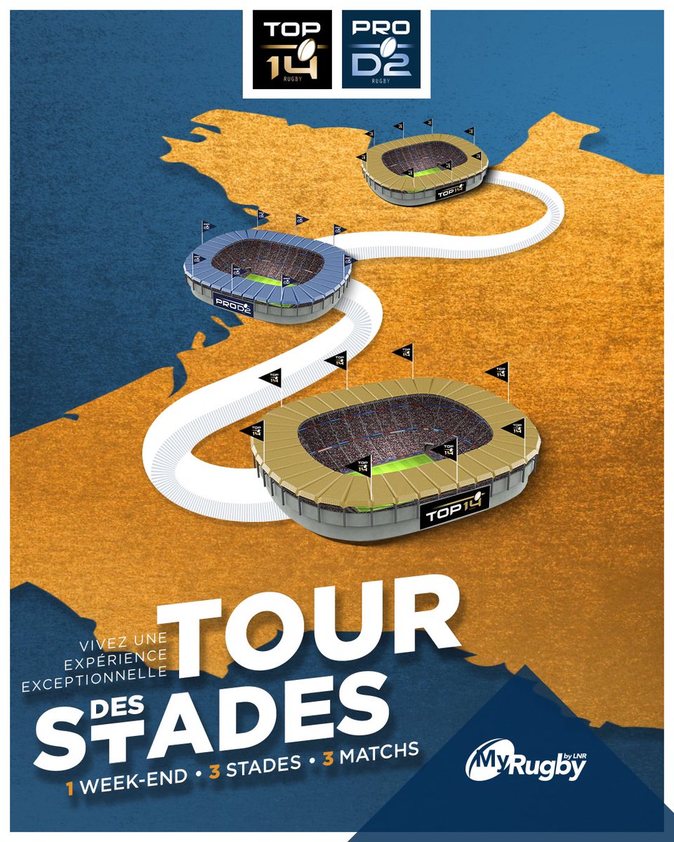Gagnez votre tour dans les stades de #TOP14 et #PROD2 grâce à MyRugby 😍🏟️

Qui n'a jamais rêvé de voir plusieurs matchs en un seul week-end ? 1 week-end, 3 matchs, 3 stades : on s’occupe de tout !

Pour participer 👉 top14.lnr.fr/landing/tour-d…