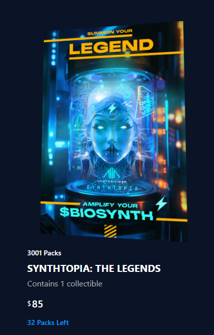 CryptoBOSS___'s tweet photo. last update 32 packs left
@D3STAB1LIZED #synthopia #crofam @cryptocomnft https://t.co/0tcFUi0349